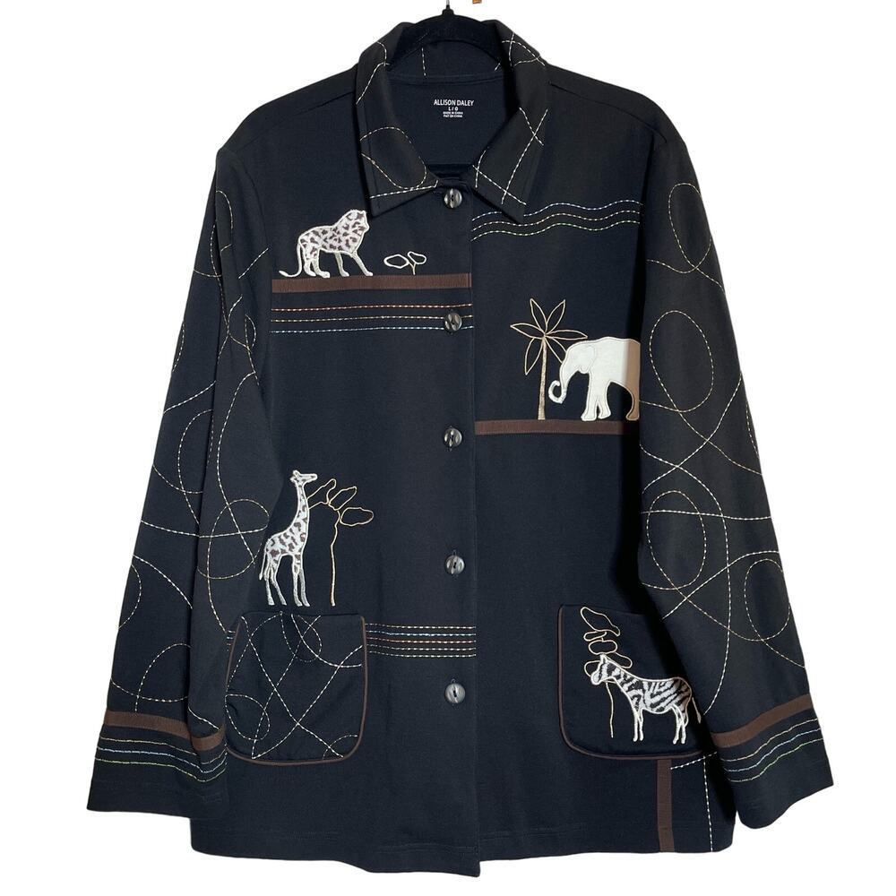 Allison Daley Women’s Safari Blazer Collard Button Front cardigan Sz Large